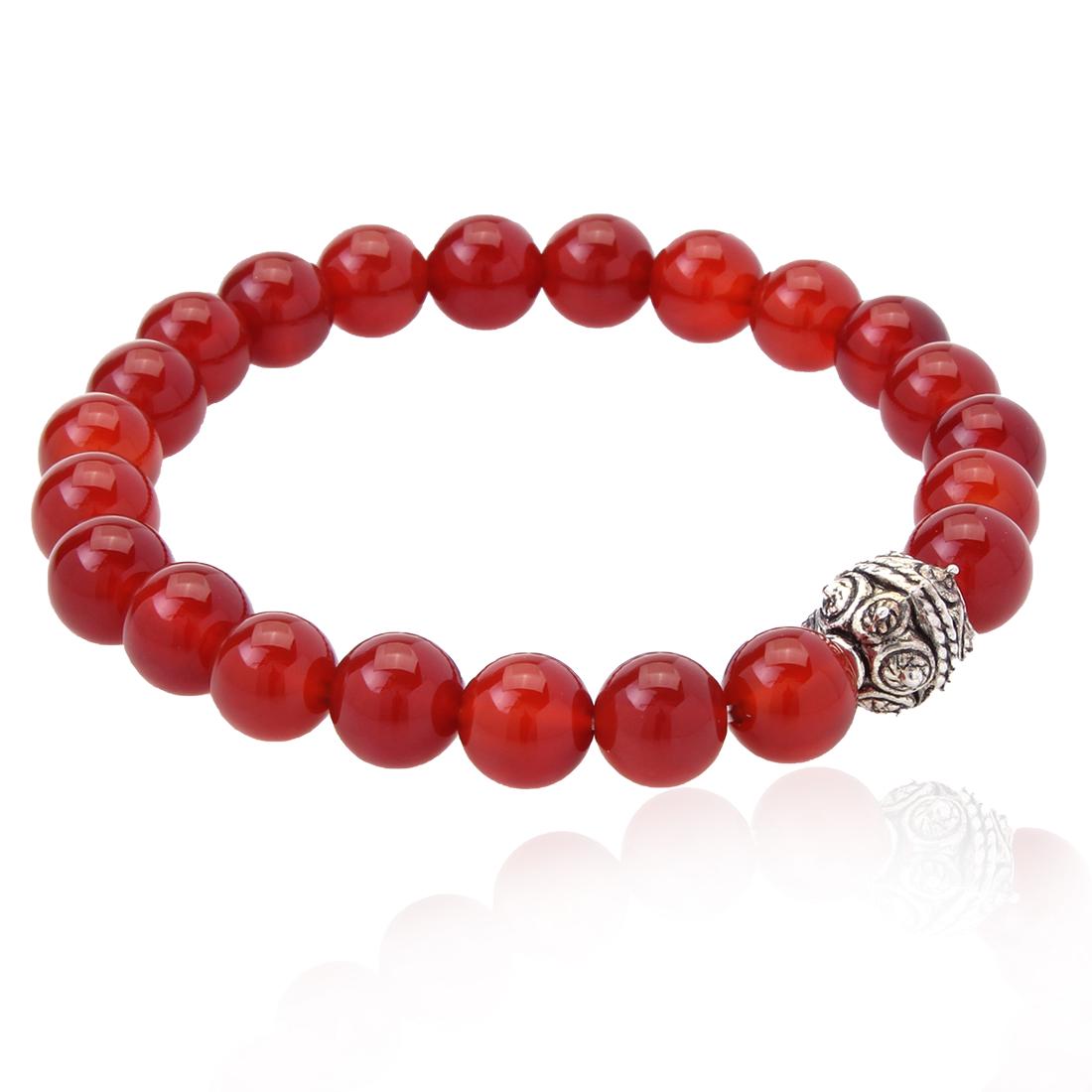 Silvertone Canelian Bead Stretch Bracelet (1 of 2)