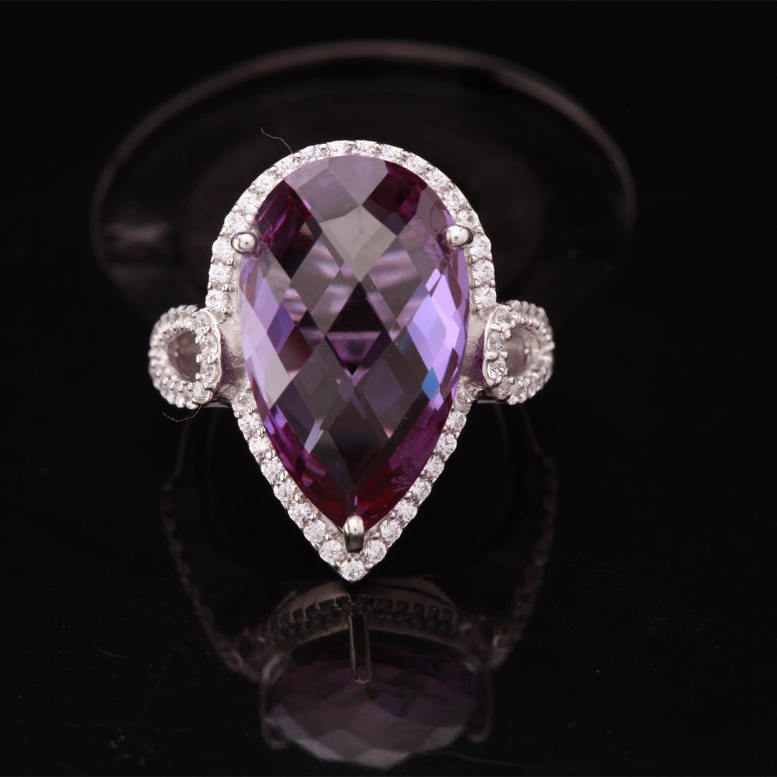 Sz 9 Pear Shape Syn Alexandrite  & Zircon Slv Ring (1 of 3)