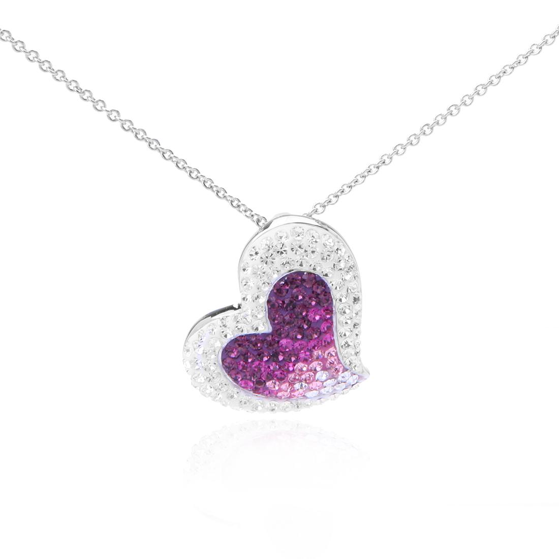 Silvertone Pink Heart Crystal Pendant with Chain (1 of 2)