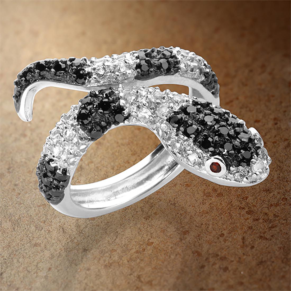 S/S Black&White Pave Snake Ring SZ 7 (1 of 2)