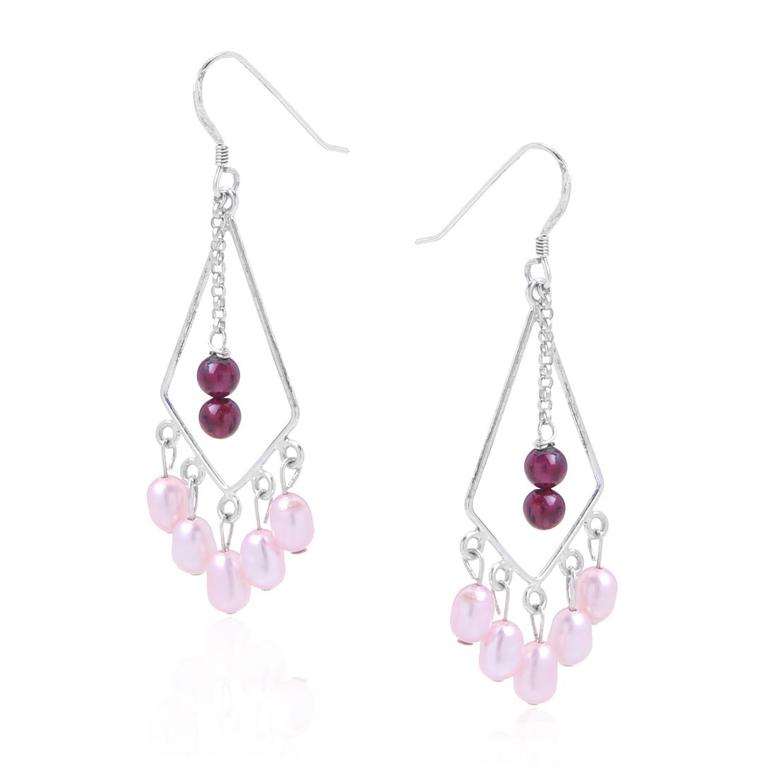 Sterling Silver Pink Pearl Dangle Earrings (1 of 1)