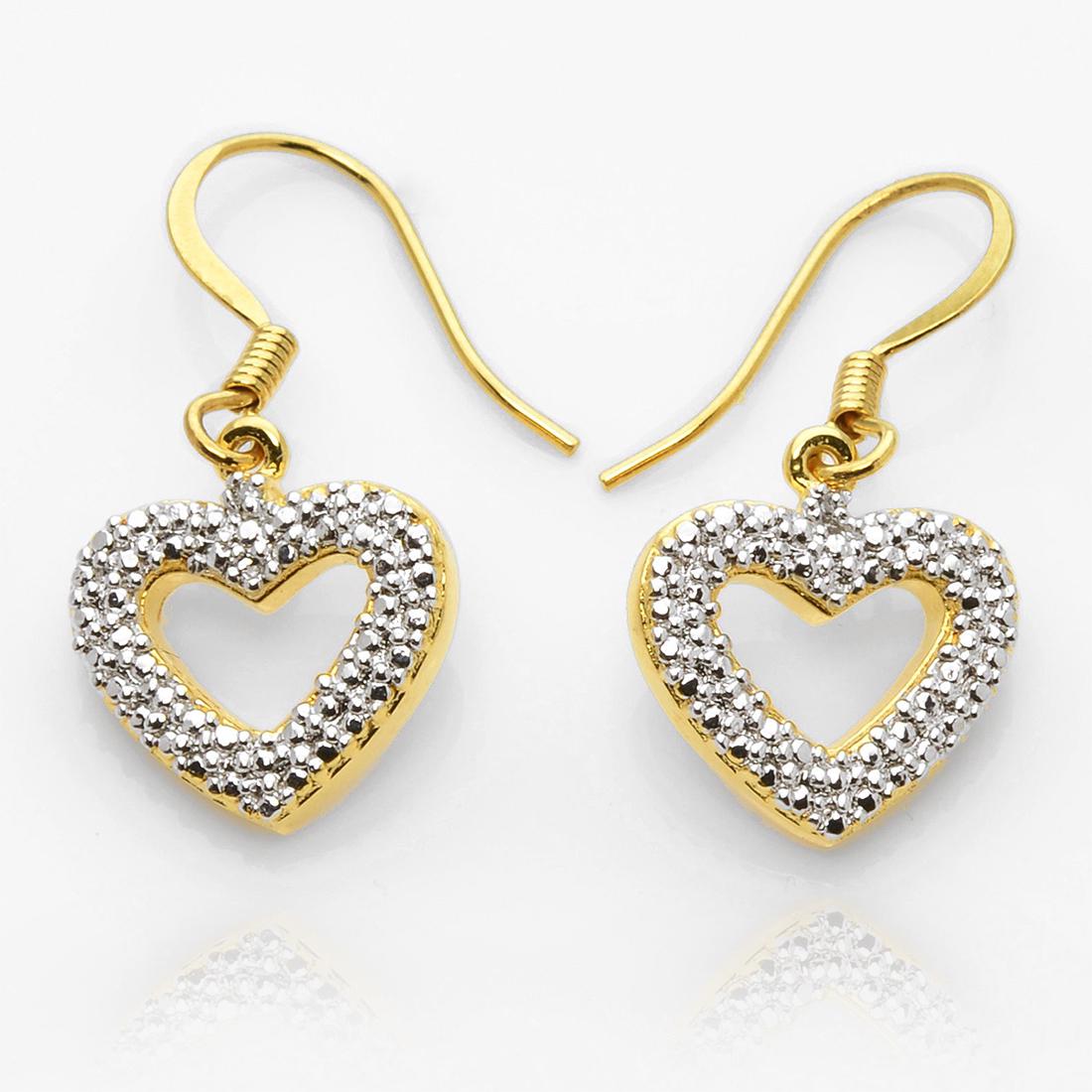 Two Tone Diamond Heart Dangle Earrings (1 of 1)