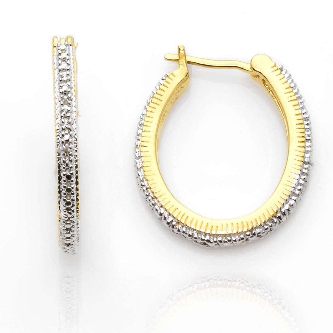 Goldtone Hoop Earrings: Goldtone Hoop Earrings • Dimensions: 26.5 mm X 2.9 mm • Total Weight: 6 grams • Backing: Hinged Post • Finish: 2 Tone