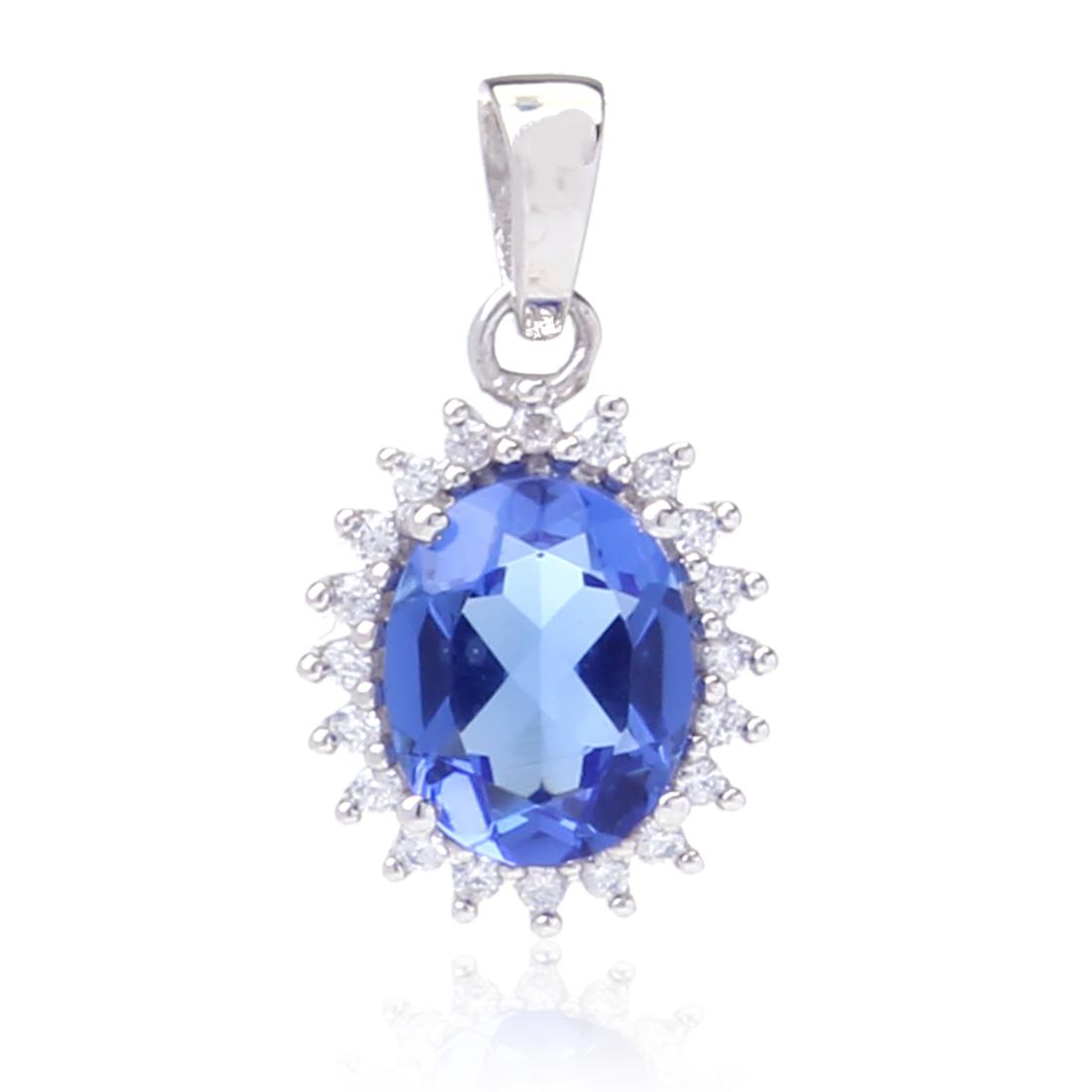 Sterling Silver Blue Cz Halo Wht Zircon Pendant: Sterling Silver Blue Cz Halo Wht Zircon Pendant • Metal: Sterling Silver • Stone: Blue Sapphire& White Zircon • Dimensions: 22.15 X 12.39Mm • Total Weight: 2.06 Grs • Fin