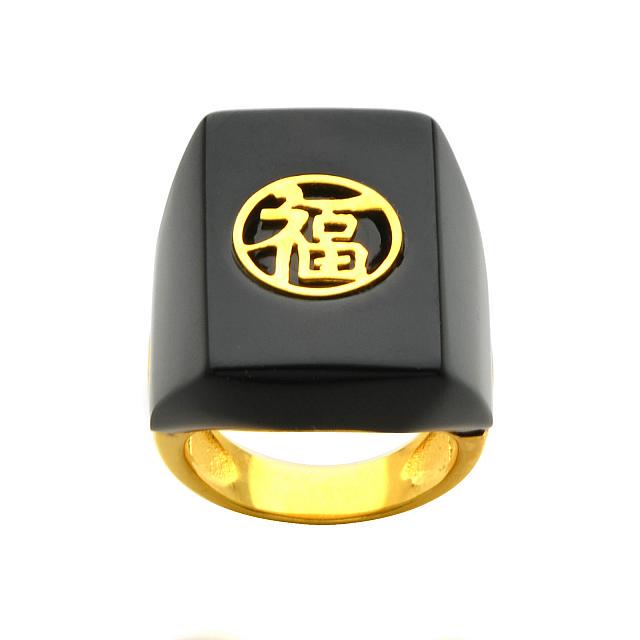 18K Gold Plated Black Onyx Ring-SZ 9.5 (1 of 2)