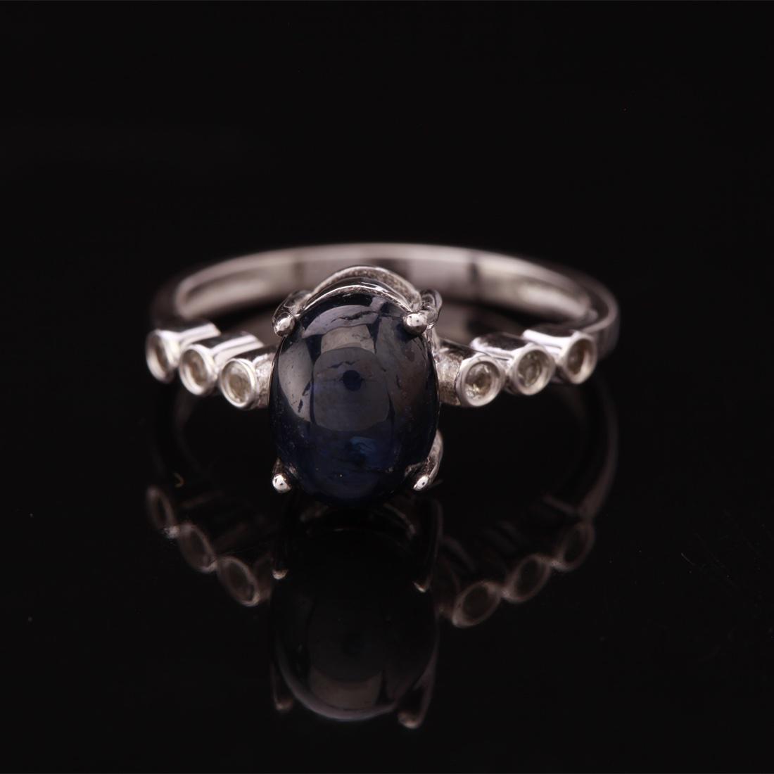 Size 7.5 Star Sapphire&White Zircon Sterling Ring (1 of 3)