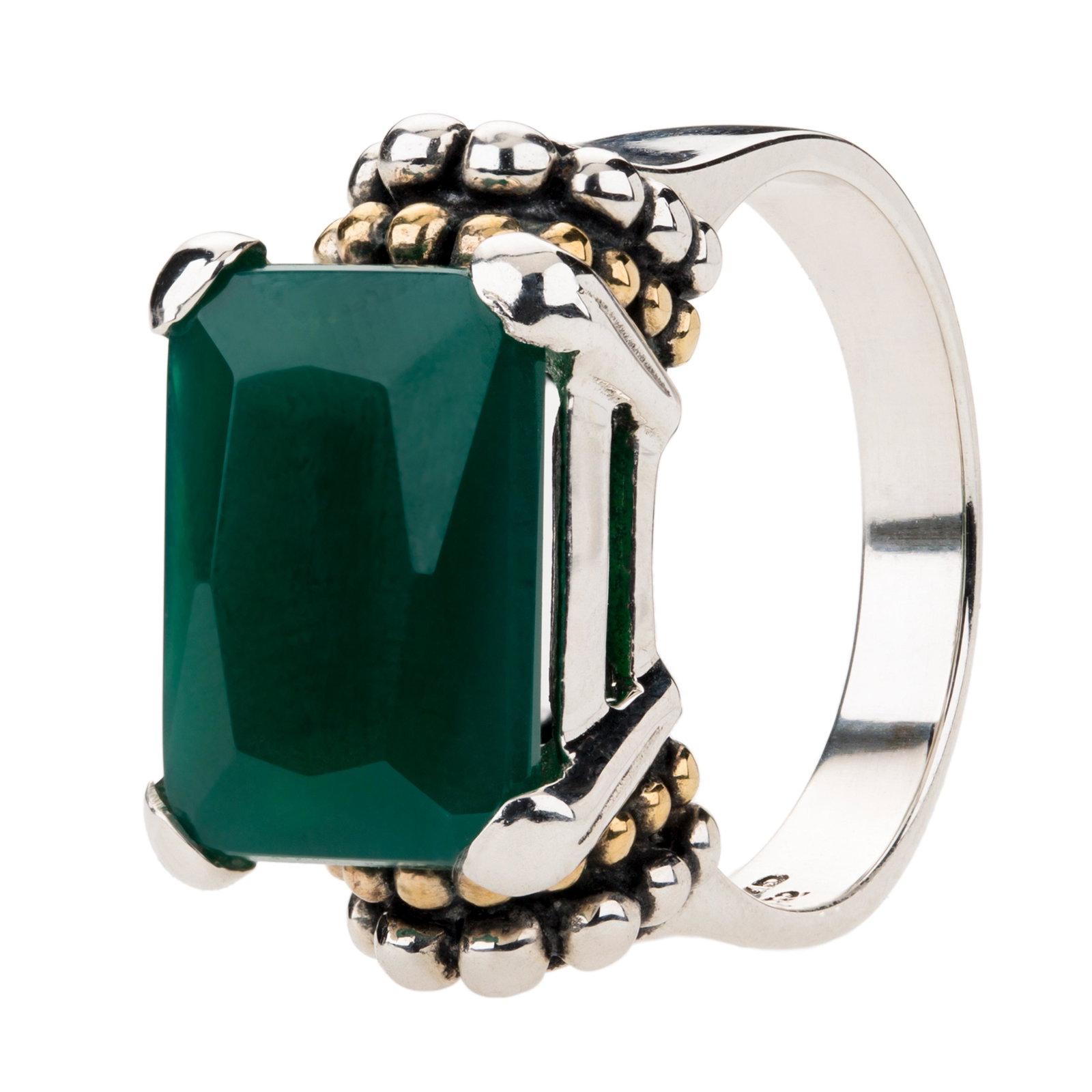 Silver Green Agate Gold Accents Beaded Ring-SZ 7 (1 of 3)