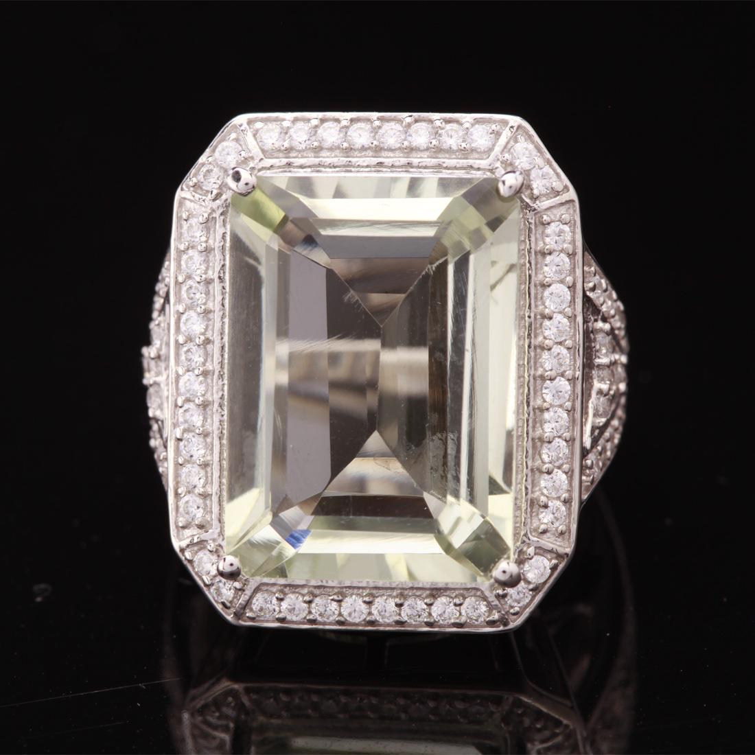 Sz 6.5 Very Large Emerald Cut Green Amethyst Ring (1 of 3)