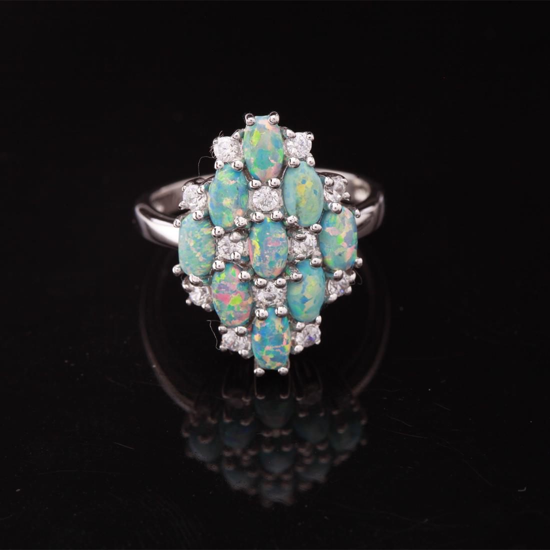 Size7.5 Iridescent Syn Blue Opal Silver Ring (1 of 3)