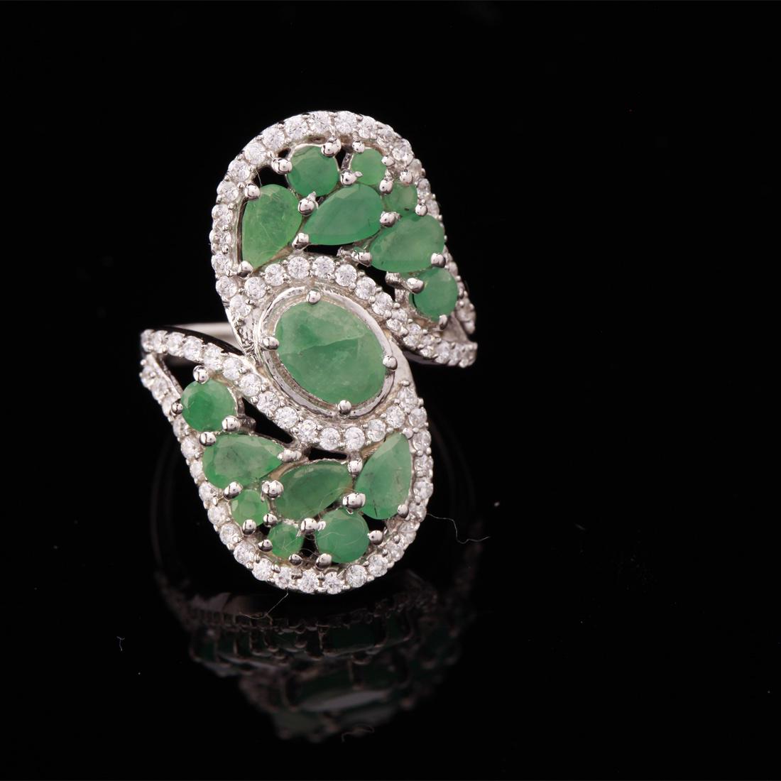 Size6.5 Sterling Silver Emerald Bypass Ring (1 of 3)