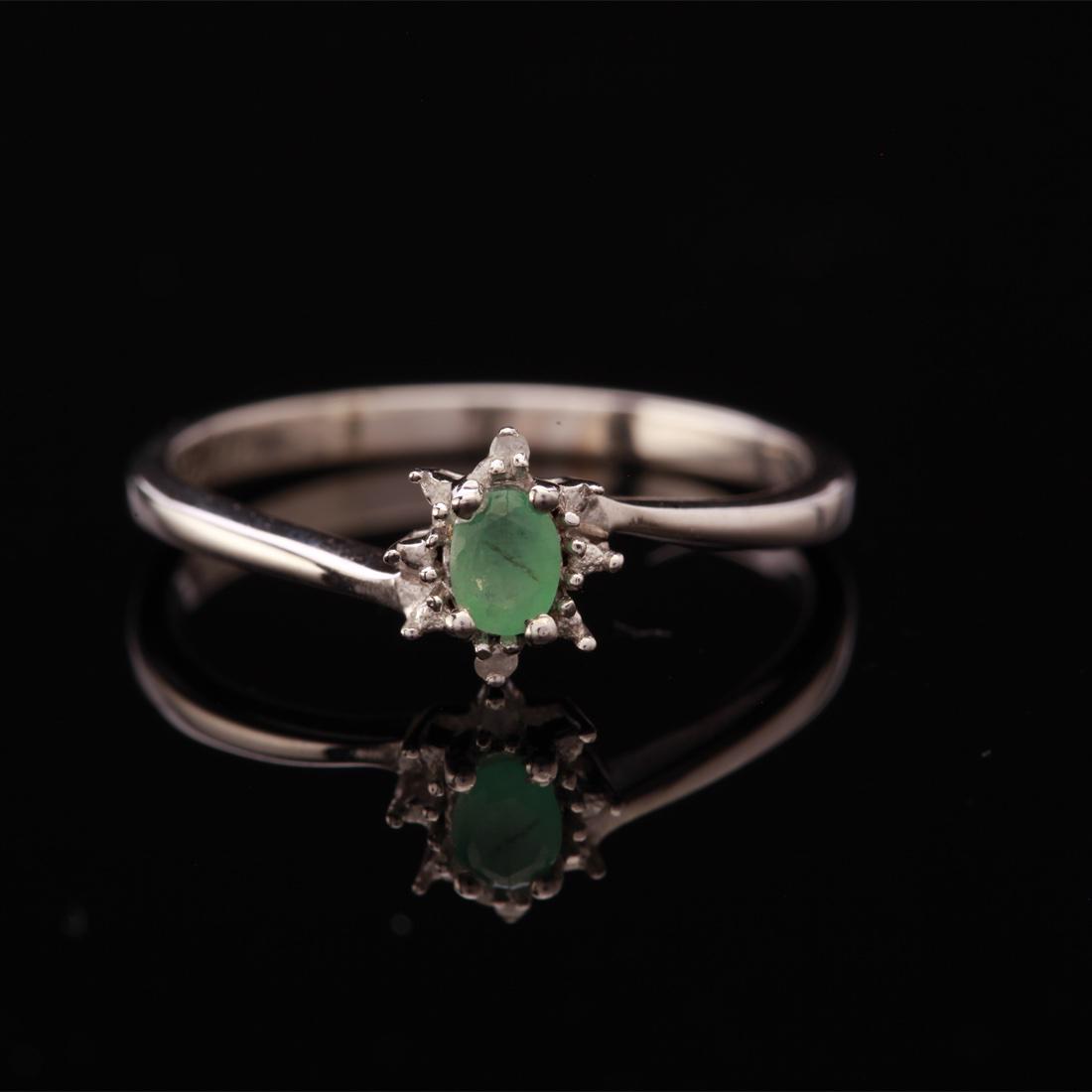 Brazilian Emerald Diamond Sterling Slv Ring Sz 7 (1 of 3)