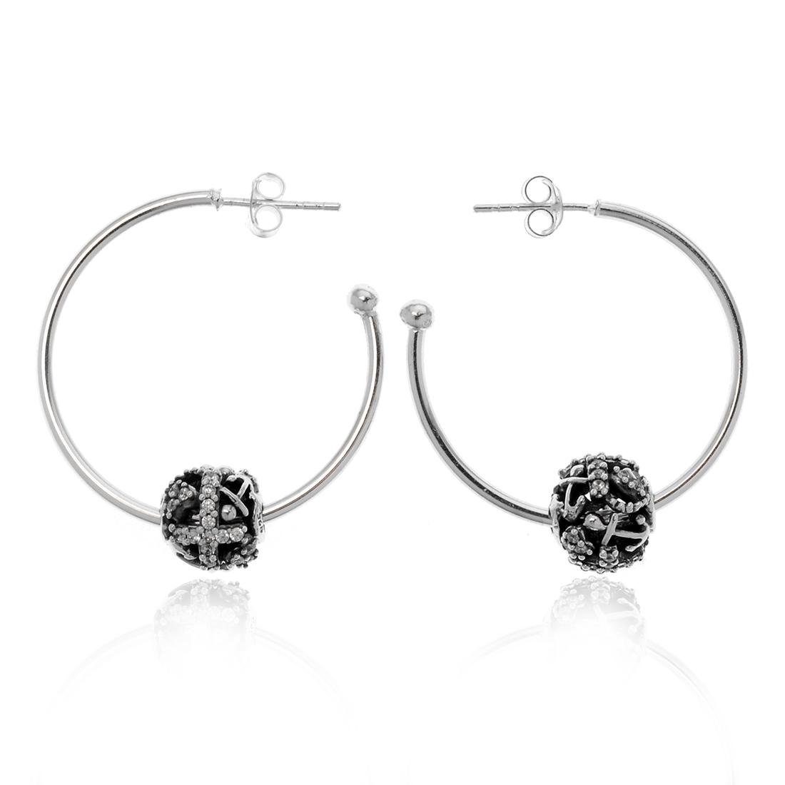 Sterling Silver Cross Hoop Earrings: Sterling Silver Cross Hoop Earrings • Metal: Sterling Silver • Stone: White CZ • Dimensions: 34.1mmX10 mm • Total Weight: 6.6 grams • Backing: Butterfly • Finish: R