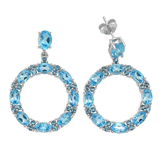 Sterling Silver 11.39ct Blue Topaz Hoop Earring: You’ll love the smart contemporary lines of these lovely circular drop earrings from the Pangea Mines Treasured Gems Collection. Sparkling genuine London and Swiss blue topaz adorn beautifully c