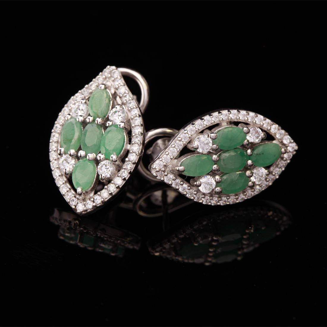 Emerald & Zircon Sterling Slv Latchback Earrings (1 of 3)