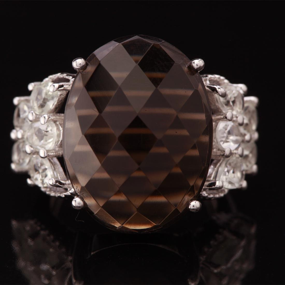 Size 8.75 Sterling Slv Smoky Quartz & Zircon Ring (1 of 3)