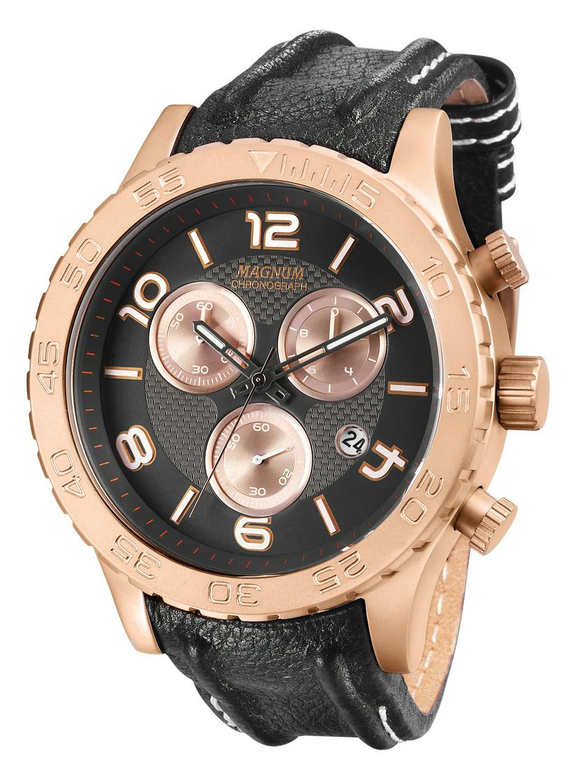 51 mm Men's Magnum Captain Quartz Watch: The Magnum Captain is a big Men's 51mm case chronograph.The case sports a matt finish in each color with large stop watch function buttons. The dial features an almost holographic carbon fibre texture