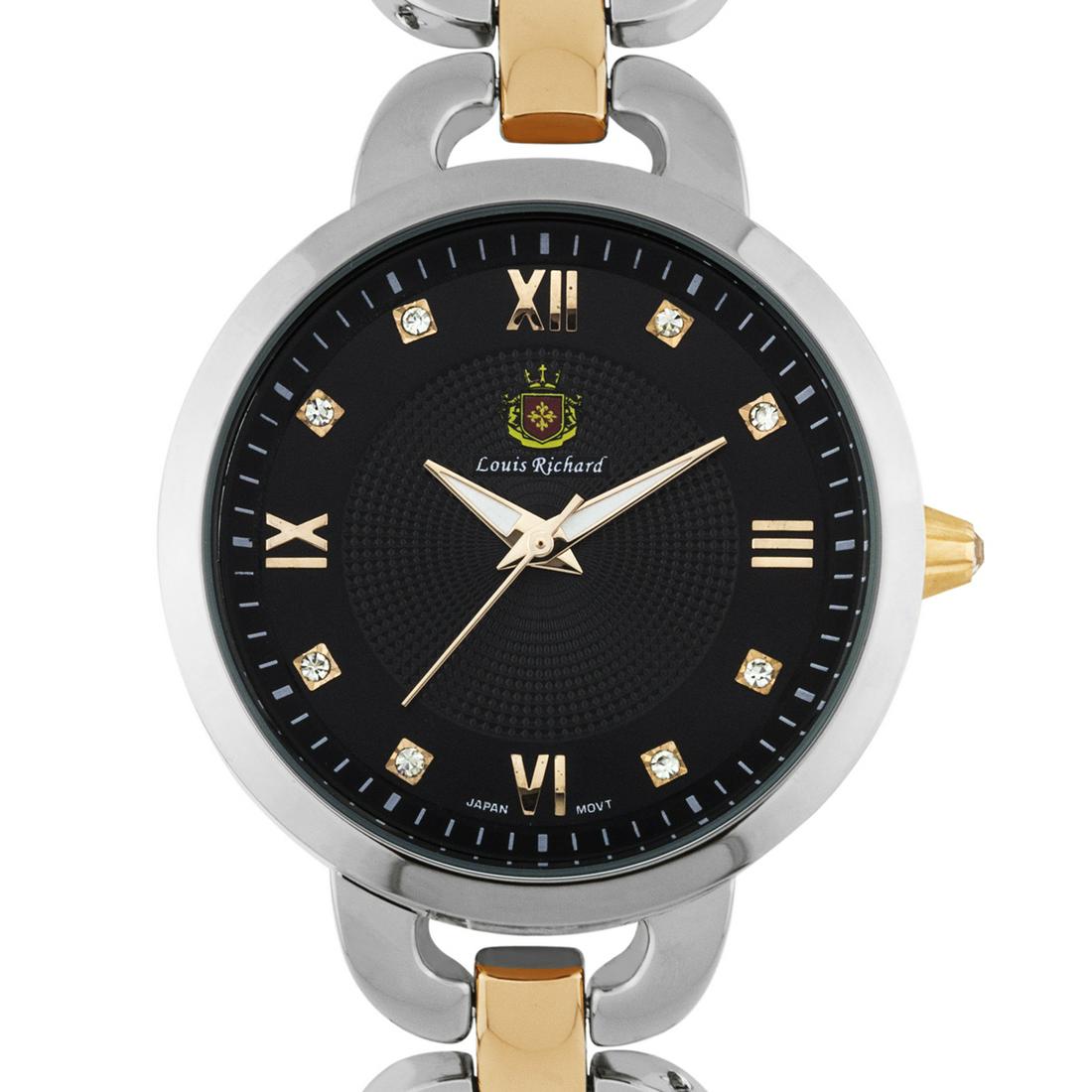 Louis Richard Felina Casual 38mm Case Ladies Watch: With its multi.textured dial design and Czech crystal hour markers, this watch will always be your first choice. The polished link bracelet gives an elegant finish to this wonderful watch! Hands: Lumi