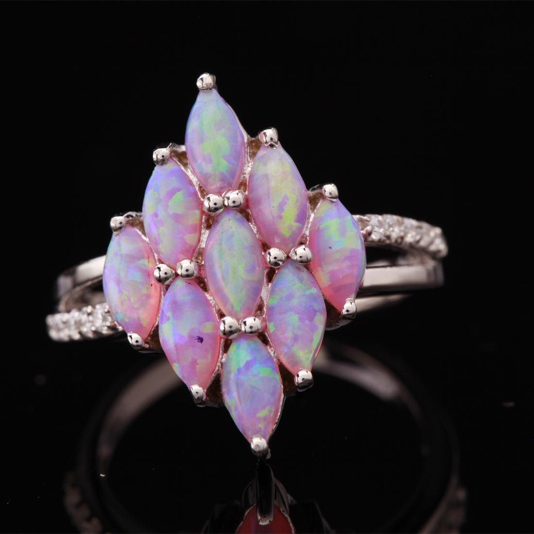 Size 9  Sterling Marquise Pink Opal Zircon Ring (1 of 3)