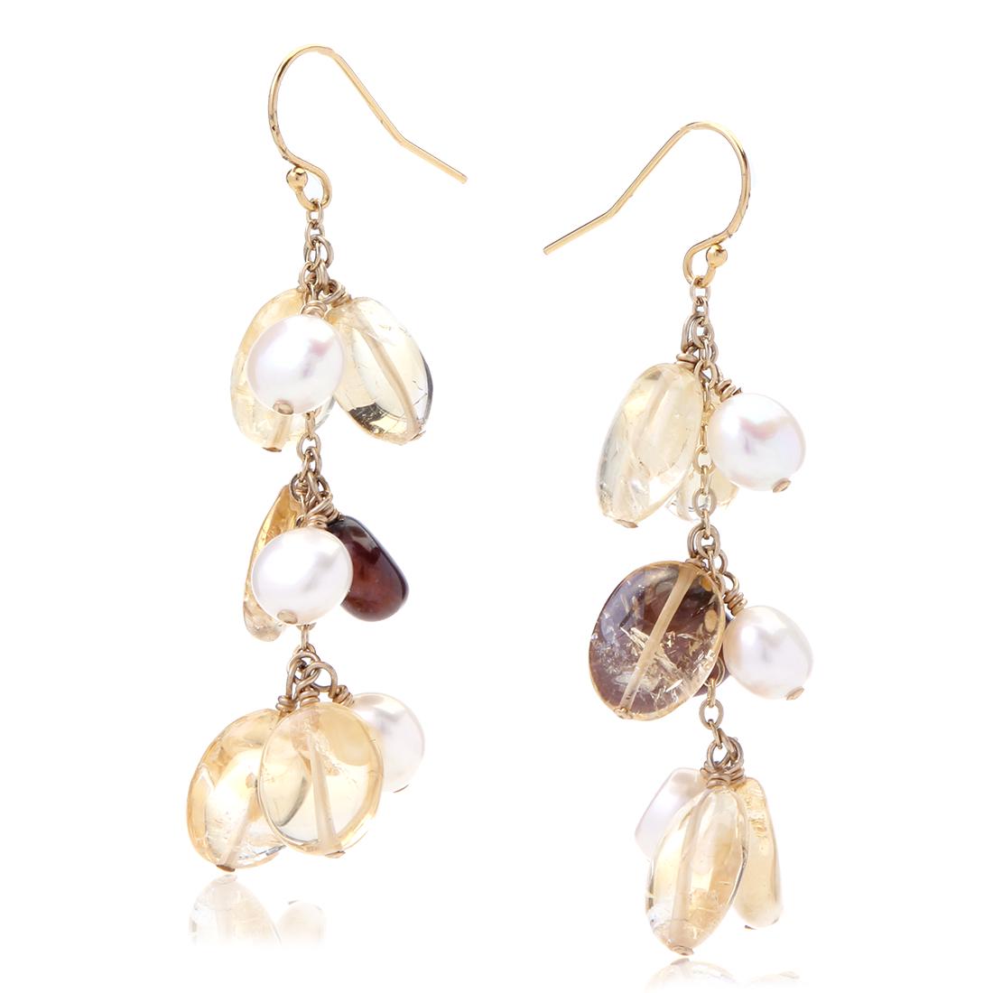Pearl & Citrine Cluster Dangle Earrings (1 of 2)