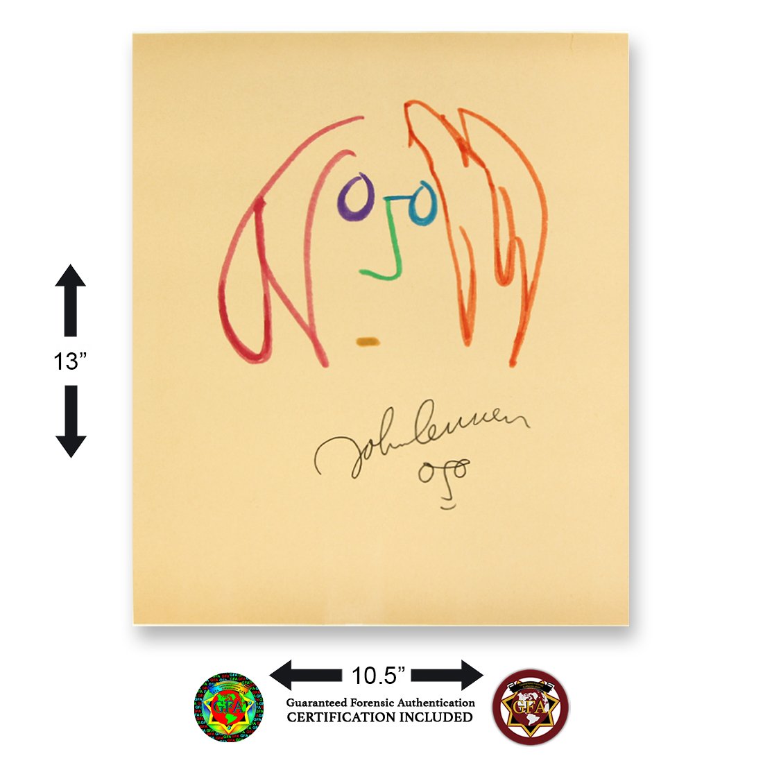 John Lennon Signed Imagine Sketch: John Lennon (October 9, 1940 – December 8, 1940). 10.5 X 12.5 John Lennon signed Imagine Sketch. Signed Boldly in Black Ink Below Sketch with Caricature. Colorful red, purple, green and blue car