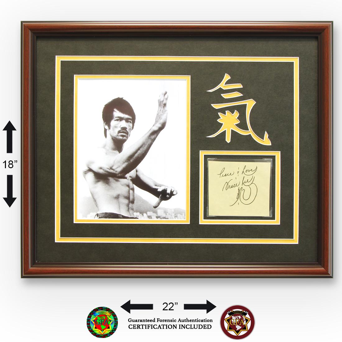 Bruce Lee "Peace & Love" Signed Autograph Page: Bruce Lee (1940-1973), signed 3 x 5 cut, inscribed, “Peace and Love” above the signature and “Kato” below the signature. Bruce Lee had appeared in a number of minor films but a