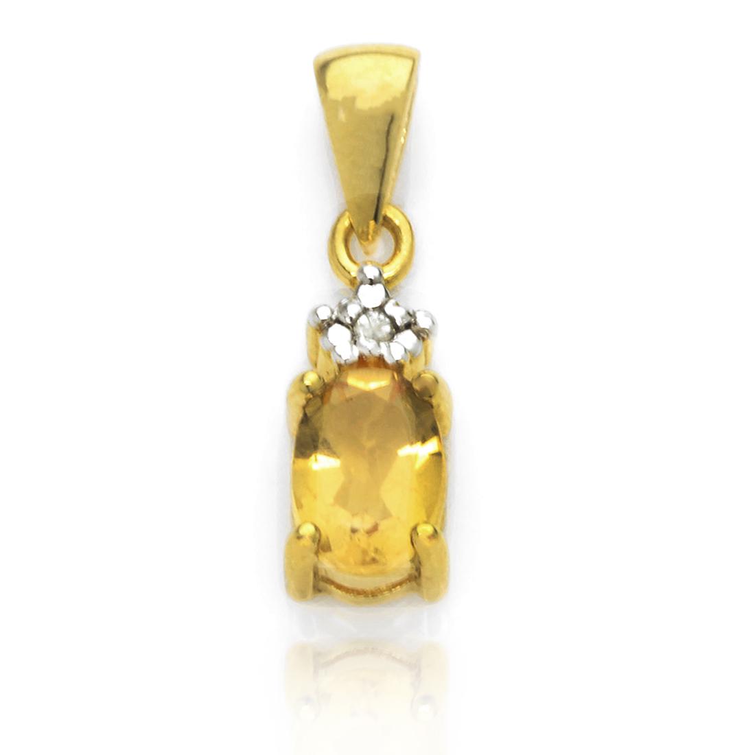 Goldtone Diamond & Citrine Pendant with Chain (1 of 1)