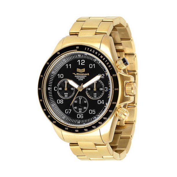 Vestal Men's ZR2 Watch - Gold/Black: Inspired by its sibling, the ZR-2 is everything the ZR-3 has to offer while captured in a smaller 43mm case. The ZR-2 is a mid-sized premium round chronograph. Its stainless steel case construction in