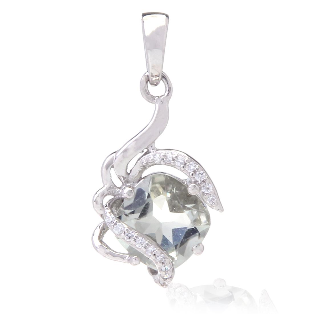 Sterling Green Amethyst & White Zircon Pendant: Sterling Green Amethyst & White Zircon Pendant • Metal: Sterling Silver • Stone: Green Amethyst&White Zircon • Dimensions: 28X13.6 Mm • Total Weight: 2.38Grs • Finish: Rh