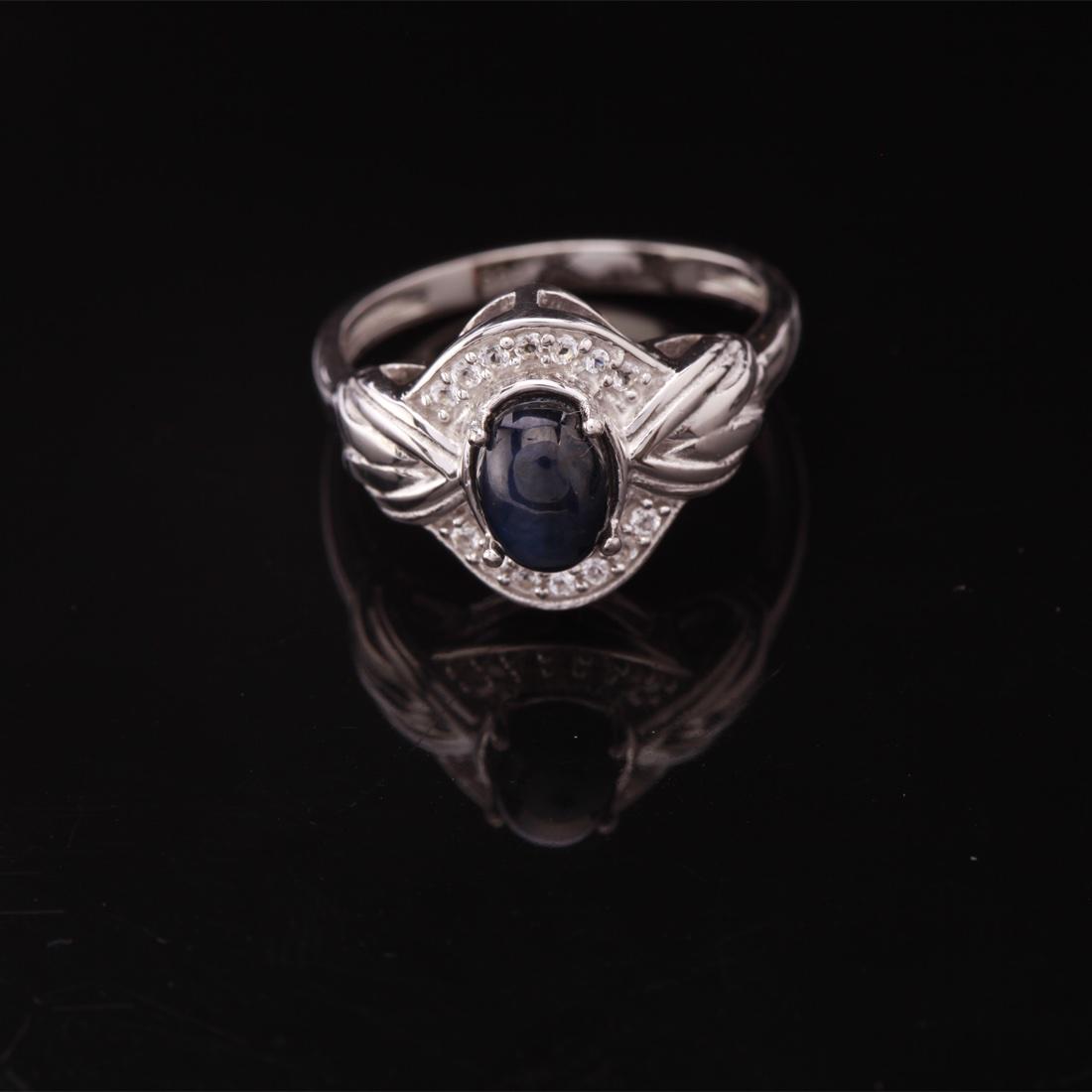 Sz 7.5 Star Sapphire & Topaz Sterling Silver Ring (1 of 3)
