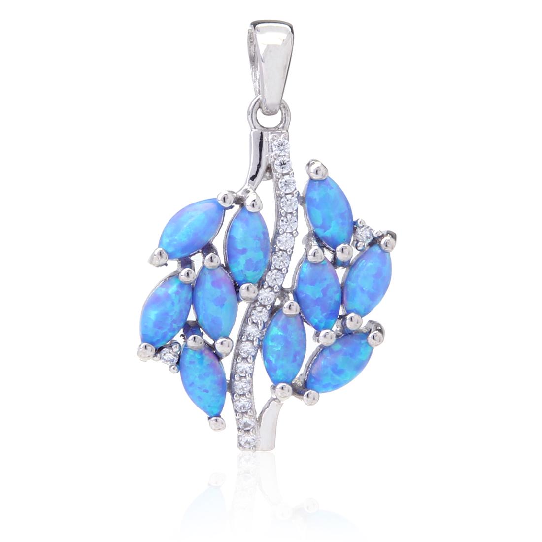 Sterling Slv Peacock Blue Syn Opal Zircon Pendant (1 of 2)