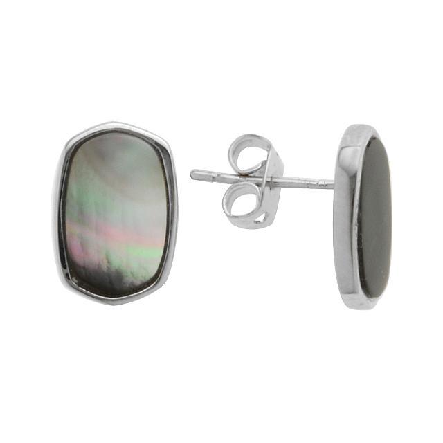 Silver Tone Grey Mother of Pearl Stud Earrings (1 of 1)