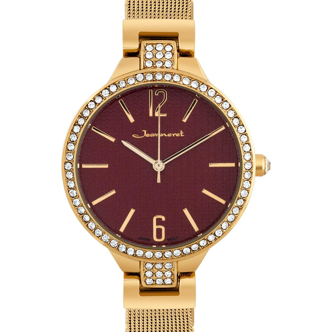 Jeanneret 34mm Case Crystal Bezel Mesh Band Watch: The Watch is a gorgeous addition to any women's watch collection. The textured dial design is accented with simple mirror polished hour markers and hands and shimmering Czech crystals going around the