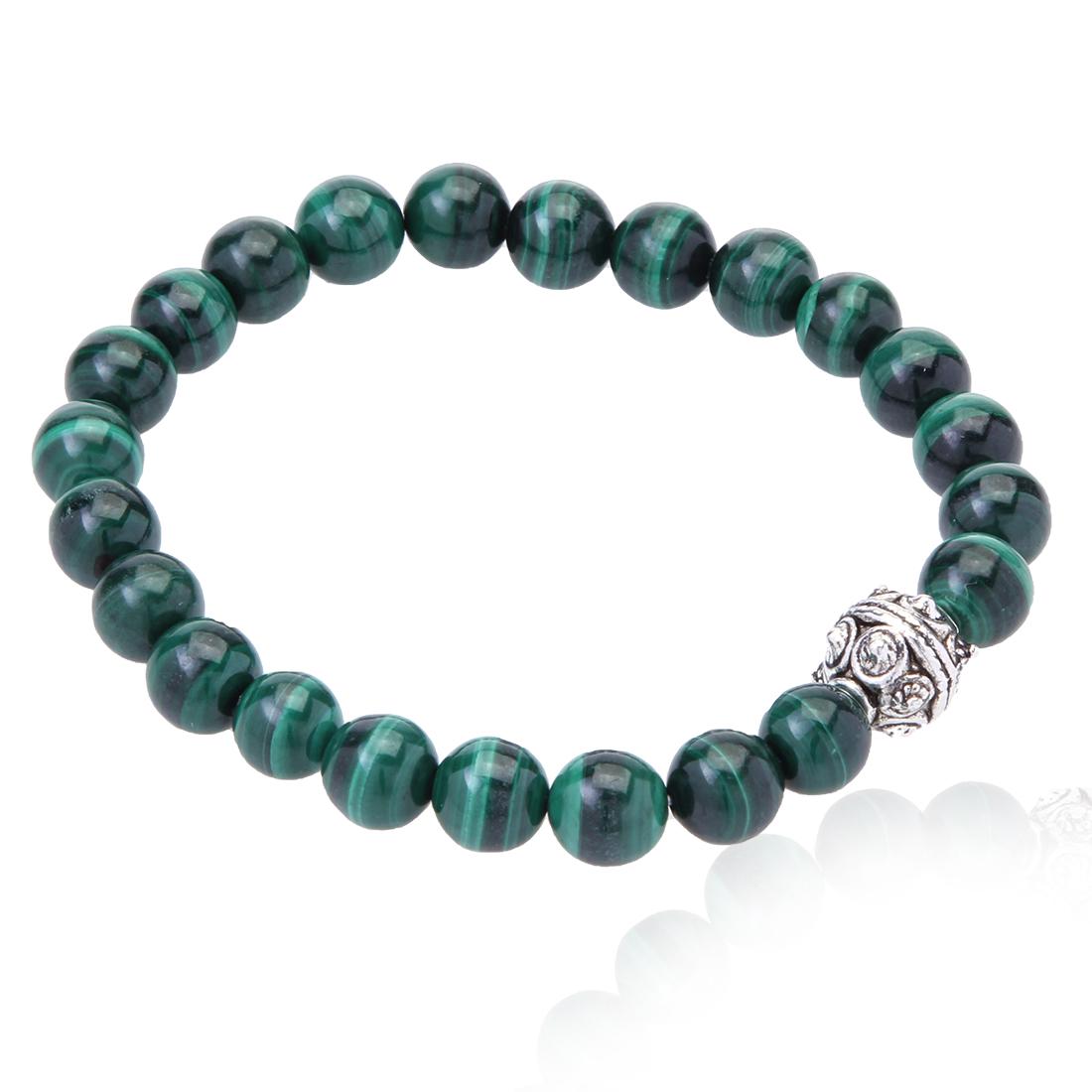 7.5 inch Silvertone Malachite Stretch Bracelet (1 of 2)