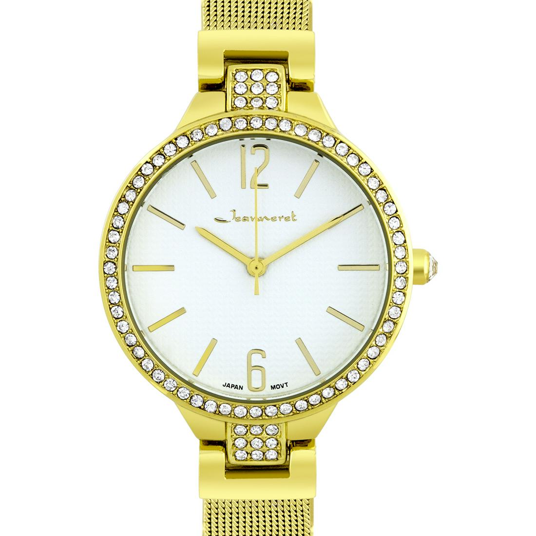 Jeanneret Crystal Bezel Mesh Band 34mm Case Watch: The Watch is a gorgeous addition to any women's watch collection. The textured dial design is accented with simple mirror polished hour markers and hands and shimmering Czech crystals going around the