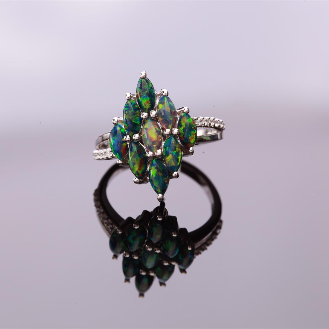 Size7.75 Sterling Syn Black Opal White Zircon Ring (1 of 3)
