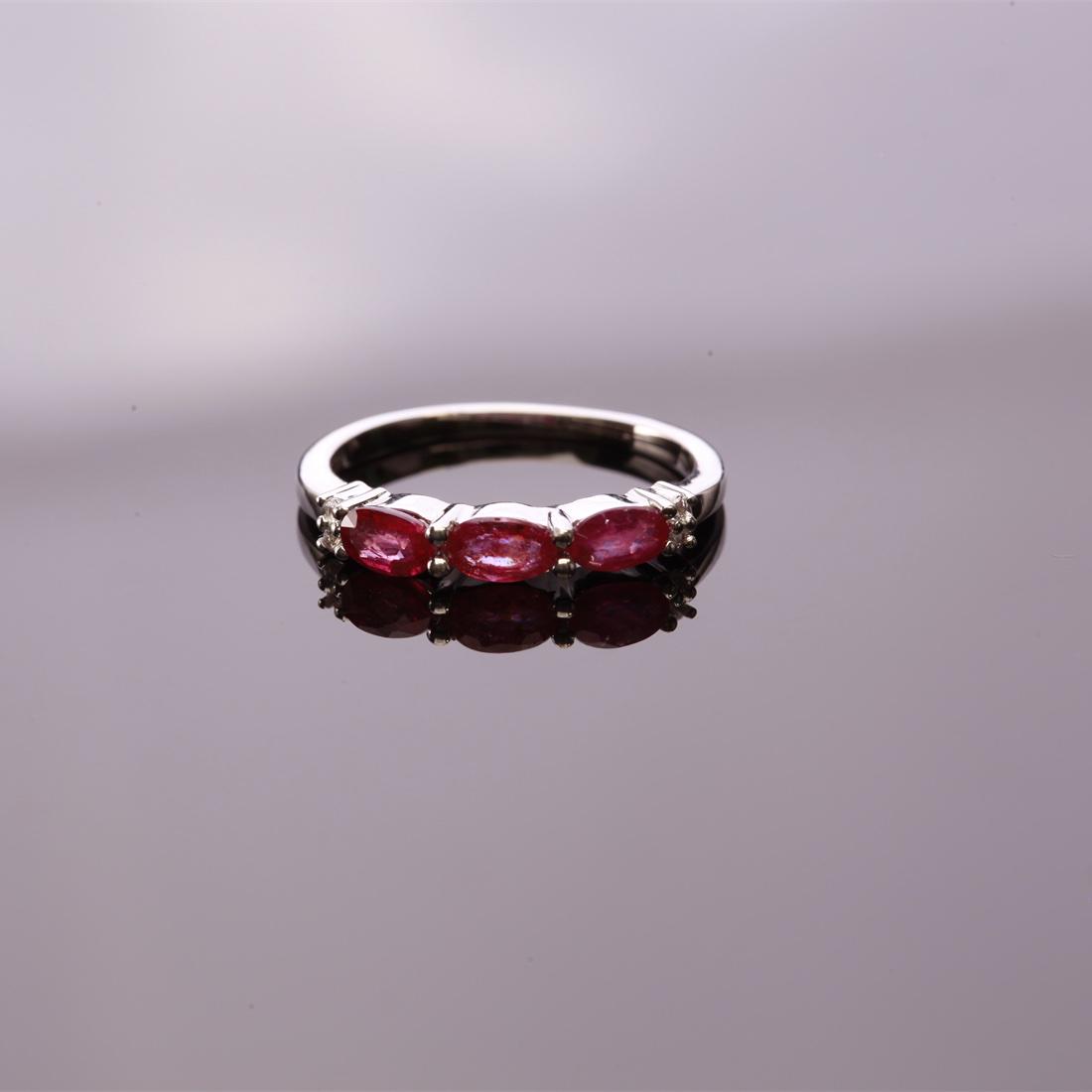 Sz 8 Sterling Slv Ruby Red Glass & Wht Topaz Ring (1 of 3)