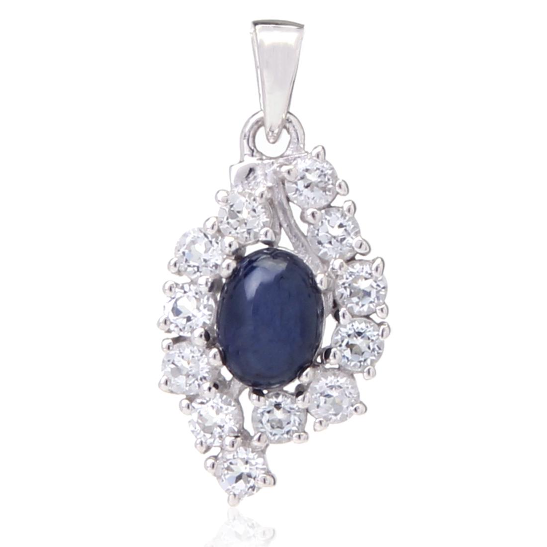 Sterling Silver Star Sapphire Pendant: Sterling Silver Star Sapphire Pendant • Metal: Sterling Silver • Stone: Star Blue Sapphire&White Zircon • Dimensions: 27.22X13.36 Mm • Total Weight: 2.67 Grs • Finish: Rh