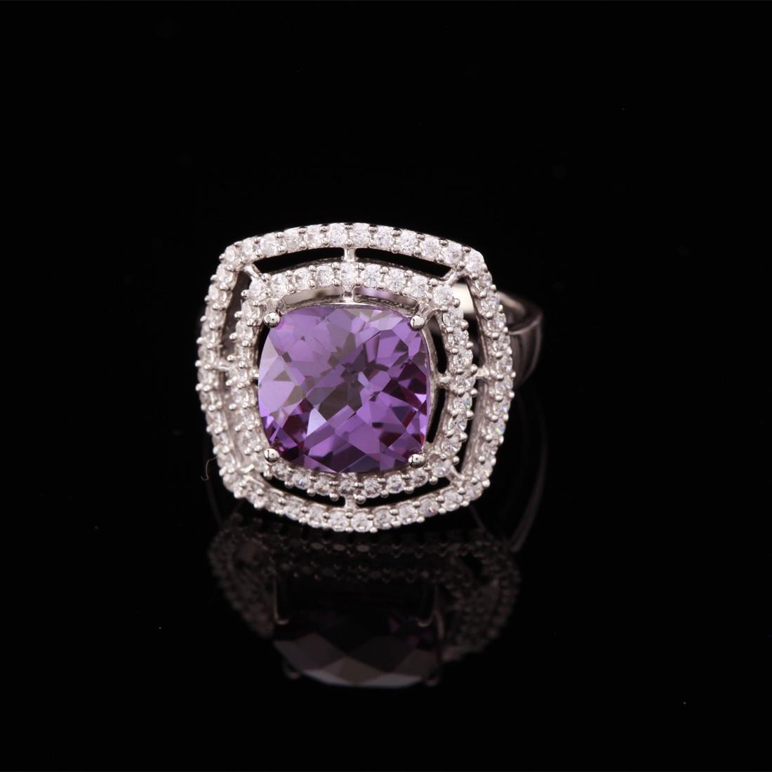 Size 9 Sterling Syn Alexandrite & Zircon Ring (1 of 3)
