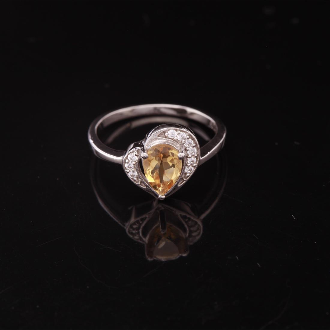 Sterling Silver Citrine & White Zircon Ring Sz 7.5 (1 of 3)