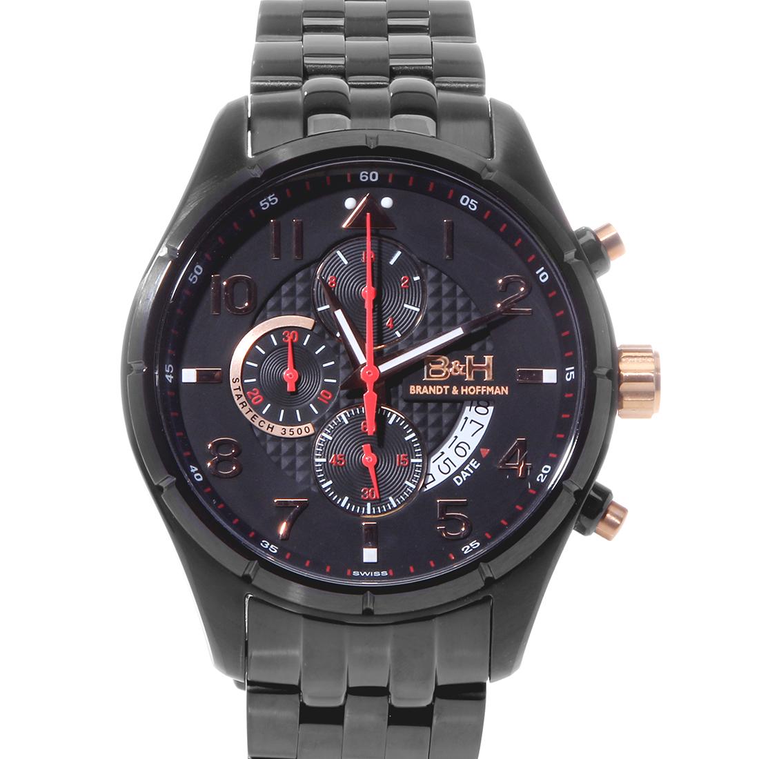 Brandt & Hoffman Sagan Chronograph Mens Watch: Movement Type:-Genuine Swiss Ronda 3540.D MovementDisplay Type:-AnalogWater Resistant:-Water Resistant To 10ATMCase Size:-44mm x 58mm x 14mmCase Material:-Surgical Grade 316L Stainless SteelDial Color
