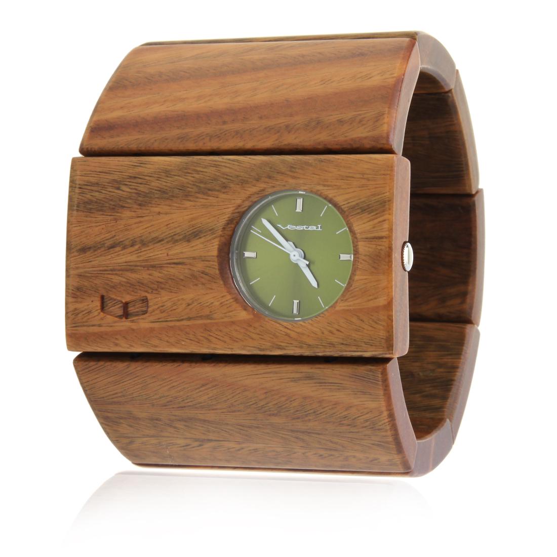Vestal Women’s Bamboo Bangle watch: MADE FROM REAL BAMBOO, STAINLESS CASE AND CASEBACK. THE WOOD LINKS ARE CONNECTED BY ELASTIC BAND SO IT CAN FIT MOST WOMEN'S WRISTS. NO HARSH CHEMICALS USED TO TREAT WOOD.