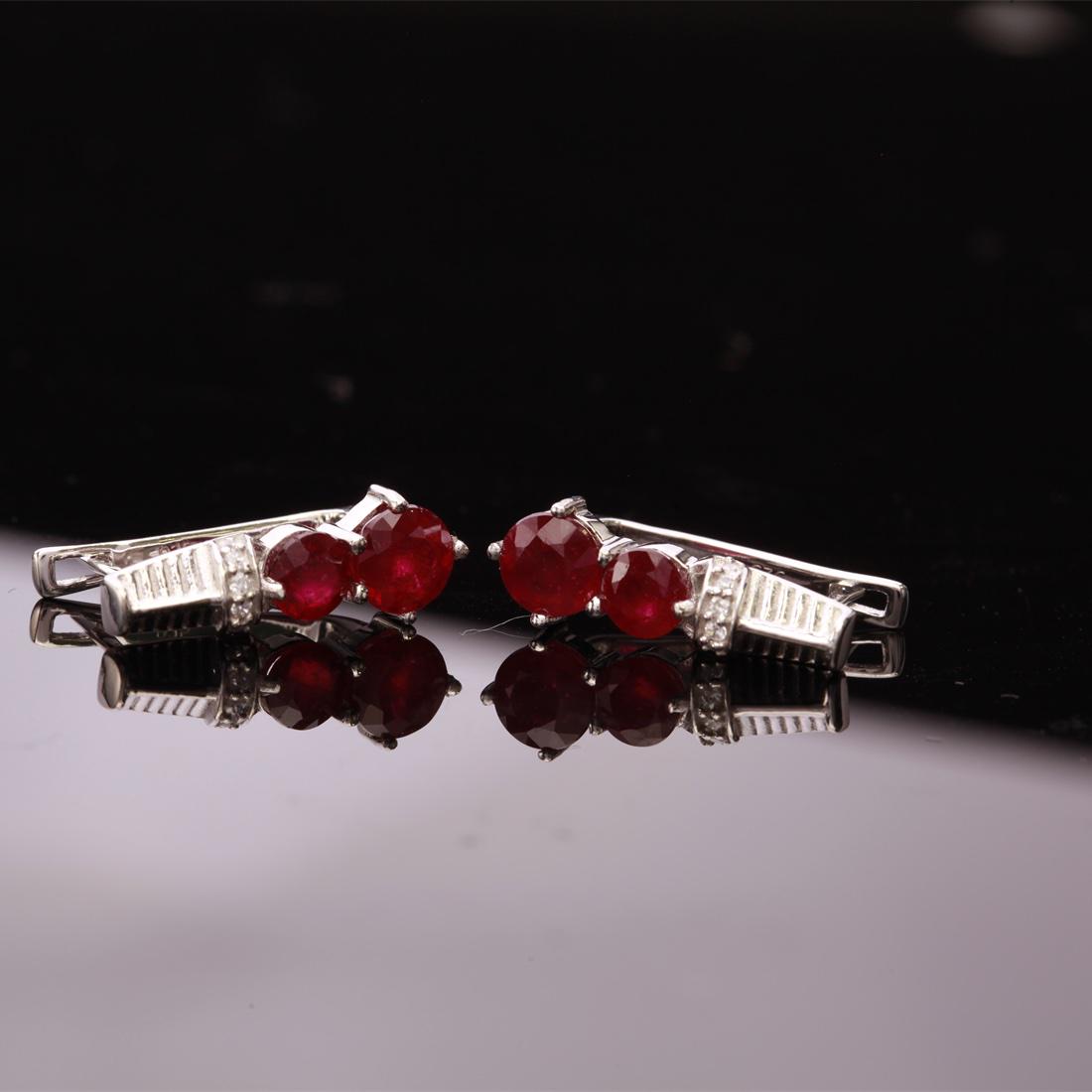 Sterling Silver Ruby Glass Field & Zircon Earrings (1 of 3)