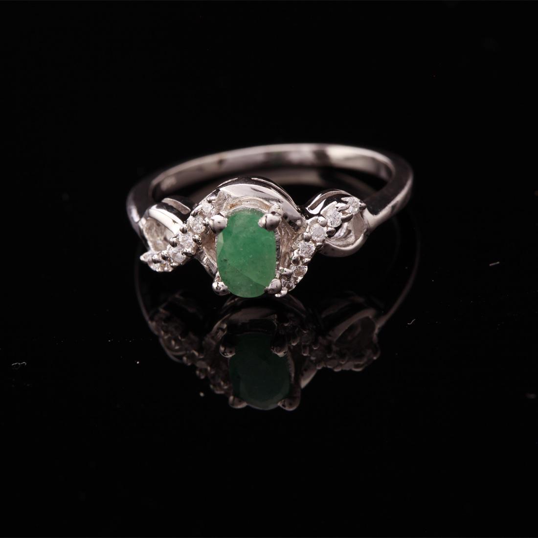 Size 7 Sterling Silver Emerald & Wht Zircon  Ring (1 of 3)