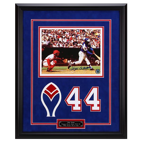 Hank Aaron Atlanta Braves 20x16 autograph GFA: Hank Aaron's most notable achievement was breaking the career home run record set by Babe Ruth. During his career, Aaron performed at a consistently high level for an extended period of time. He hit 2