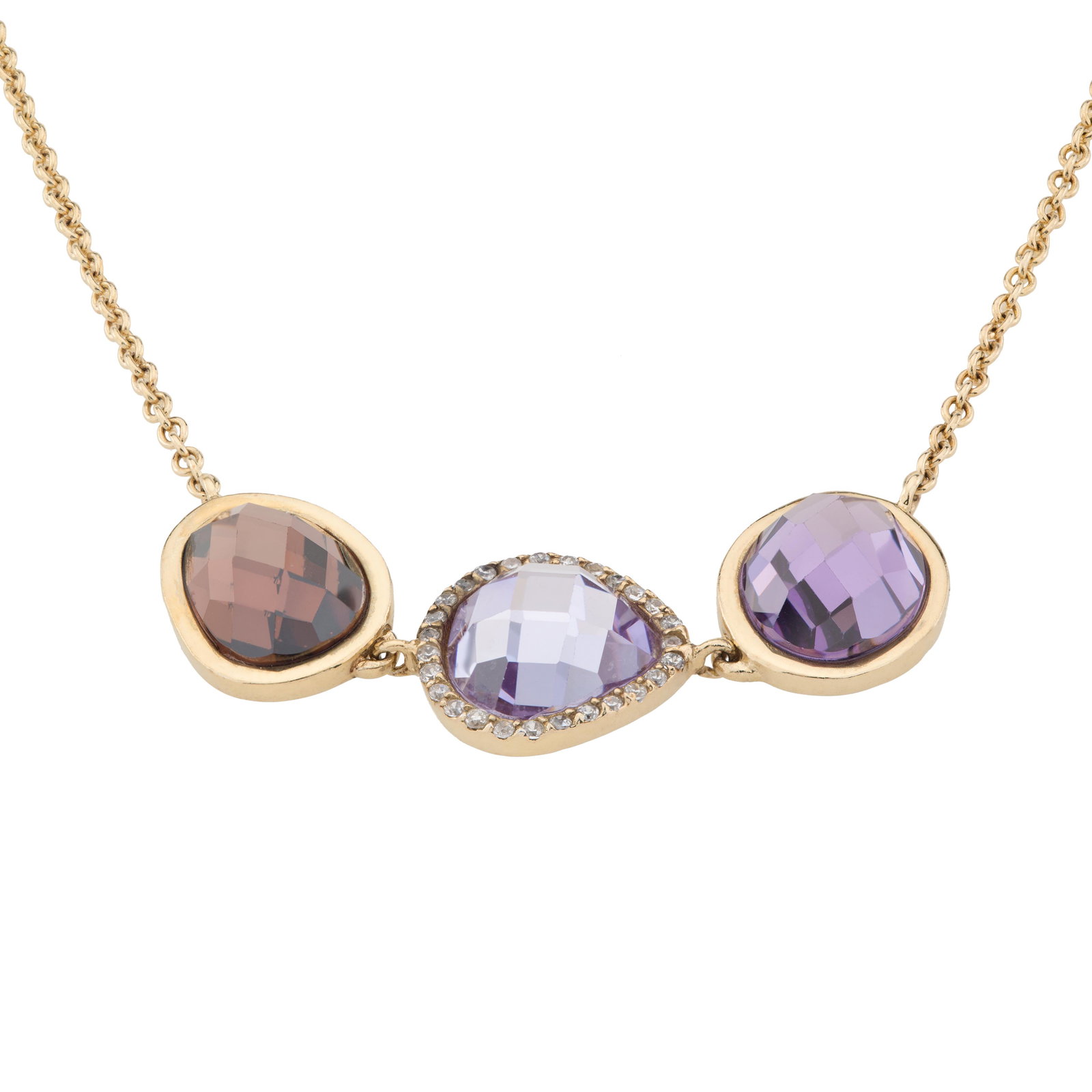 14K Gold over Silver 3 Stone Halo Necklace (1 of 3)