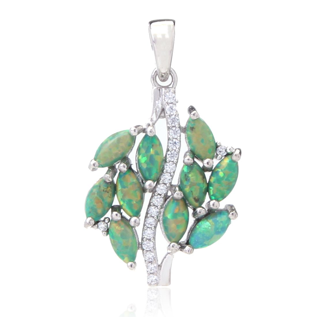 Sterling Silver Kiwi Green Syn Opal Zircon Pendant: Sterling Silver Kiwi Green Syn Opal Zircon Pendant • Metal: Sterling Silver • Stone: Syn Green Opal& White Zircon • Dimensions: 29.49X17.26Mm • Total Weight: 2.51Grs • Fi