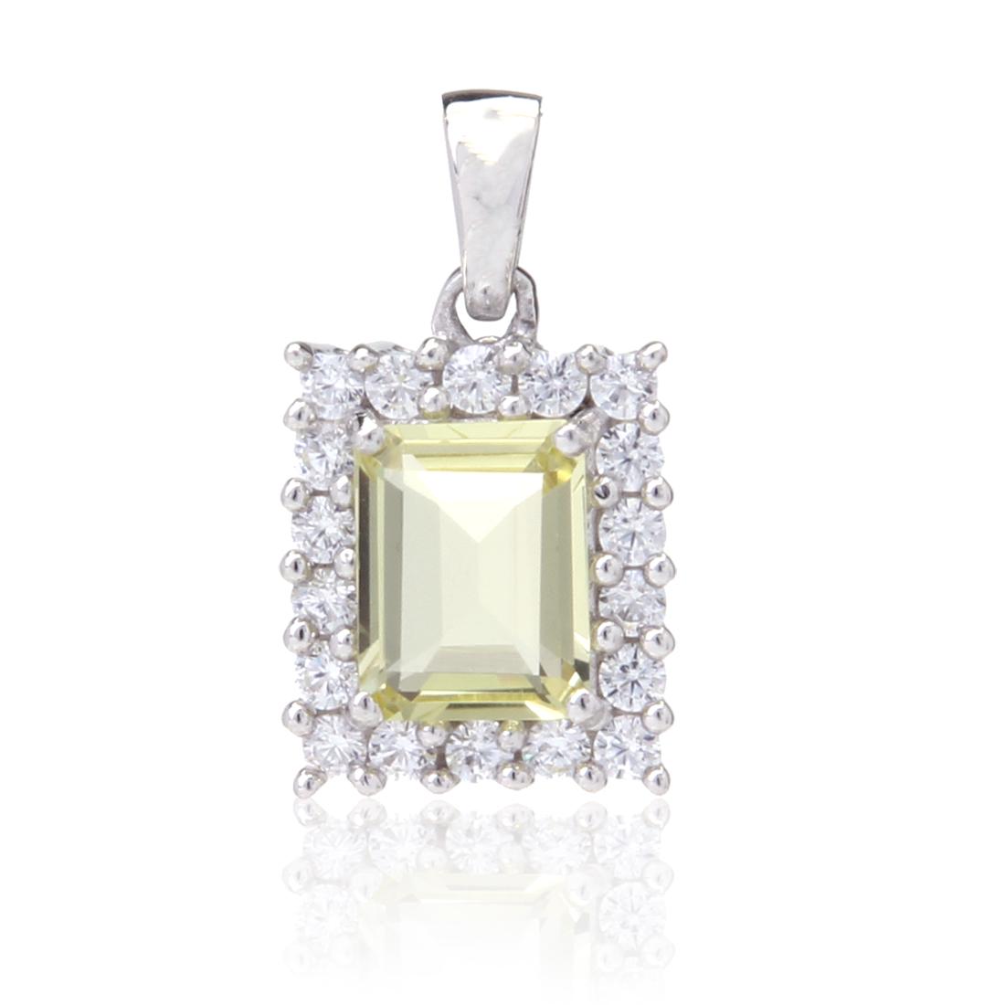 Sterling Slv Emerald Cut Lemon Topaz Halo Pendant: Sterling Slv Emerald Cut Lemon Topaz Halo Pendant • Metal: Sterling Silver • Stone: Lemon Topaz& White Zircon • Dimensions: 21.99X12.21 Mm • Total Weight: 3.11 Grs • Fini