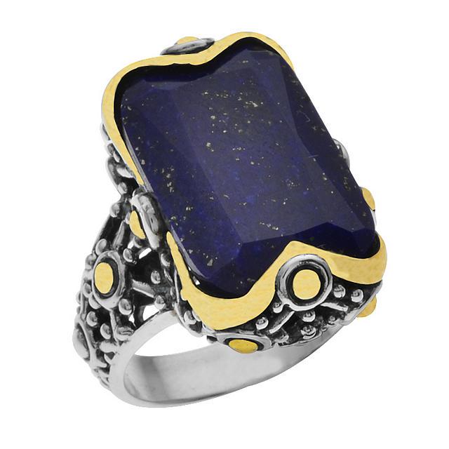 Sterling Silver Step Cut Lapis Beaded Ring-SZ 8 (1 of 1)