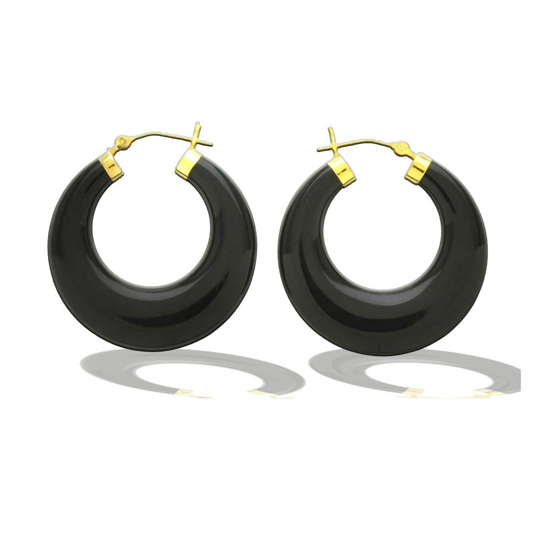 14K Gold Black Onyx Hoop Earrings (1 of 2)