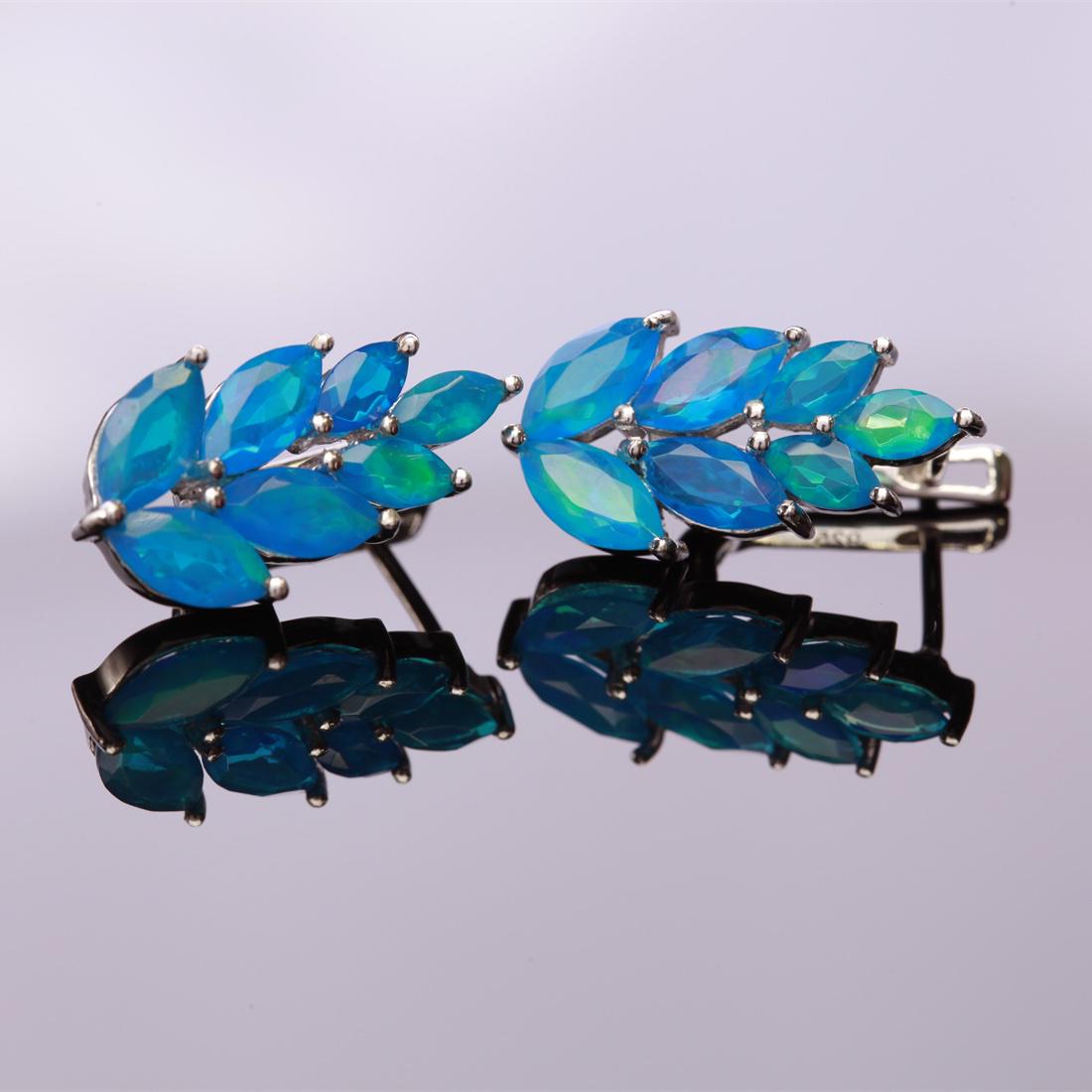 Sterling Silver Syn Blue Opal Earrings (1 of 3)